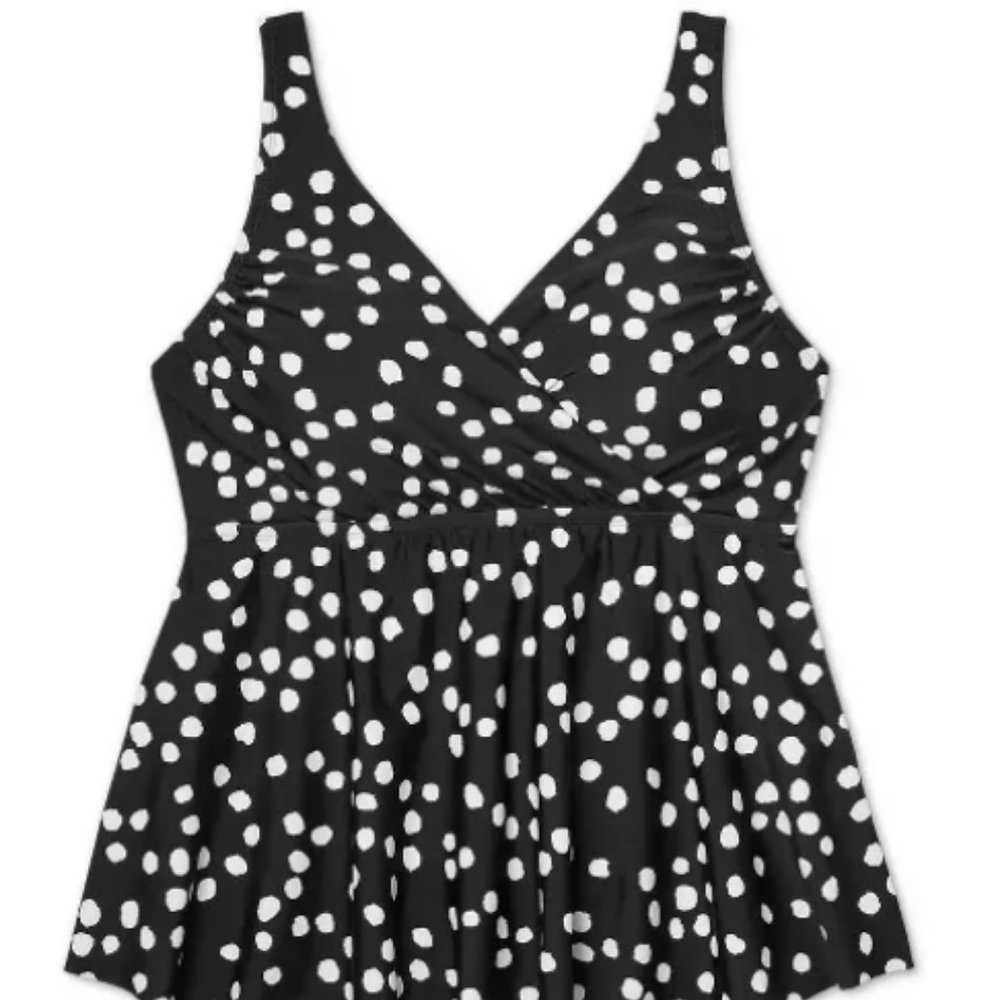Women's Plus Size V-Neck Sharkbite Dot Tankini Top